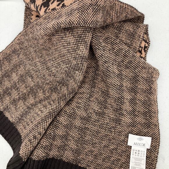 Allude Brown Tan Neutral Houndstooth Virgin Wool Cashmere Knit Rectangle Scarf - Picture 10 of 10